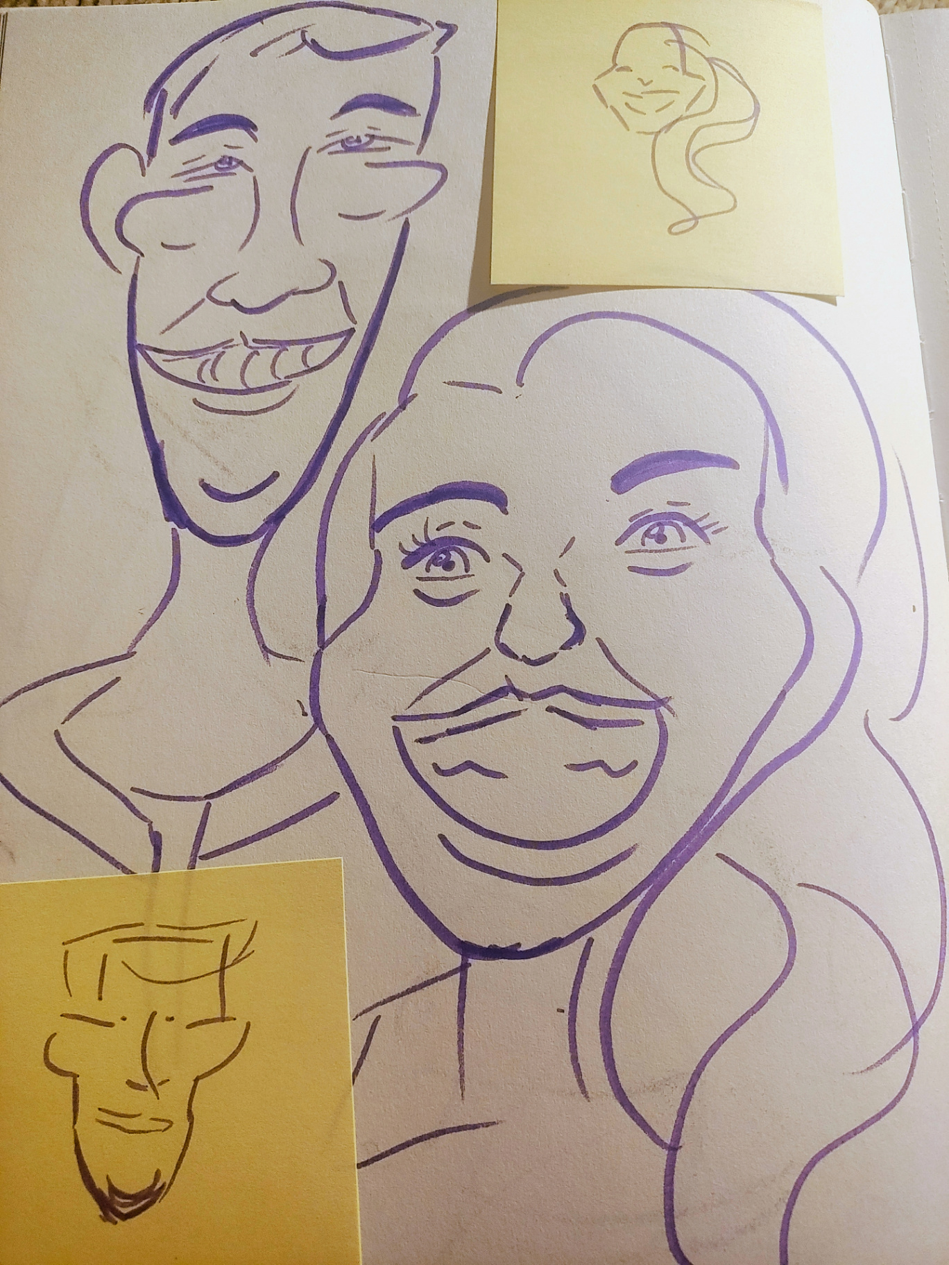 Caricature studies in marker by Cassie Strickland